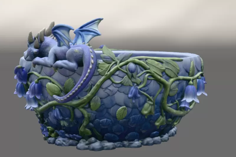 Baby Dragon Flower Bowl STL File for 3D Print - Model preview 8