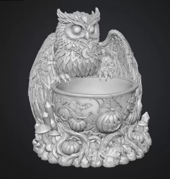 Mystic Halloween Owl Bowl STL File for 3D Print - Model preview 16
