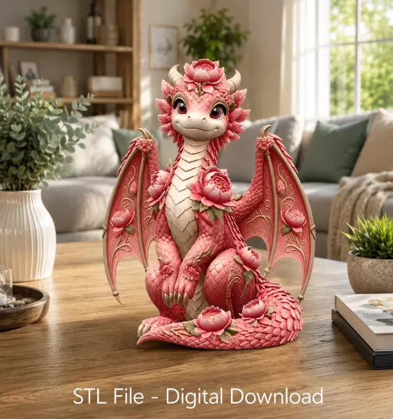 Rosé Bloom Dragon STL File for 3D Print - Model preview 6