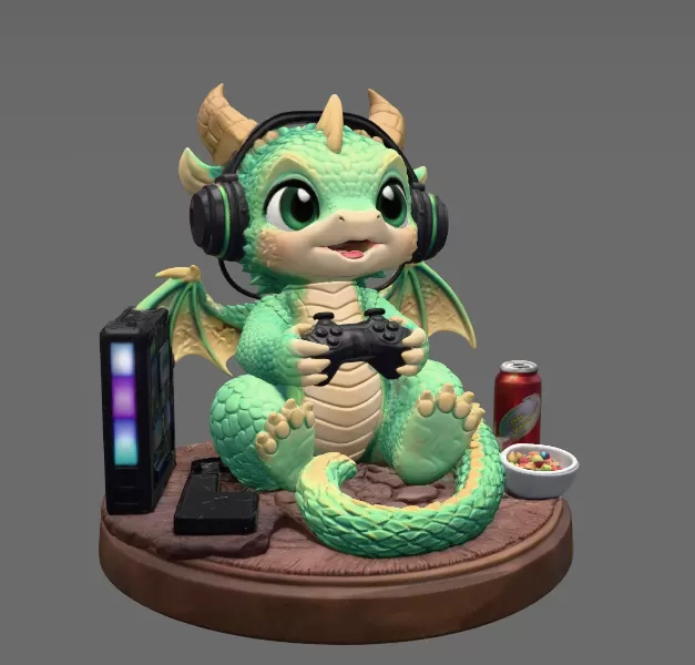 Gamer Dragon STL File for 3D Print - Model preview 4