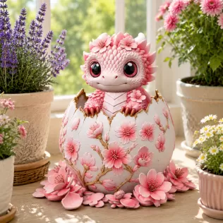 Cherry Blossom Baby Dragon in Egg STL File for 3D Print