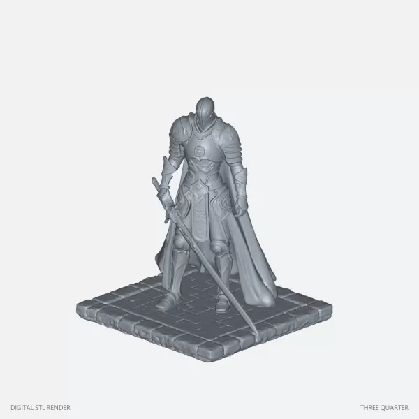 Closed Helmet Sword Knight Statue - STL - Model preview 2