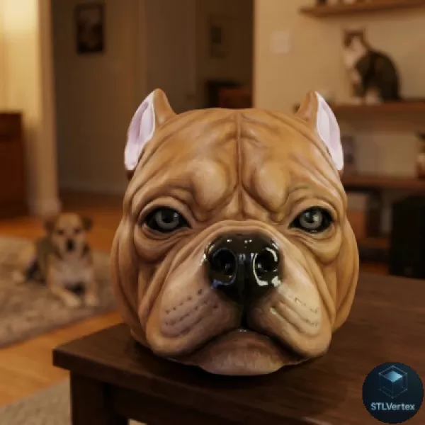 Bully Dog Head Stylized - 3D Printable Model - Model preview 1