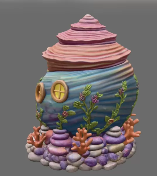 Seashell Cottage STL File 3D Printable Ocean Fantasy House - Model preview 4