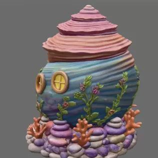 Seashell Cottage STL File 3D Printable Ocean Fantasy House - Model thumbnail 4