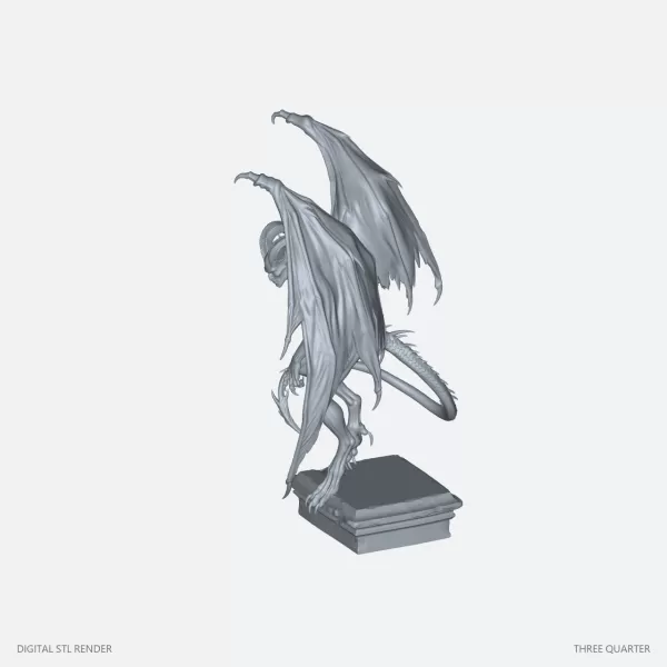 Winged Demon on Plinth - 100 mm STL - Model preview 1