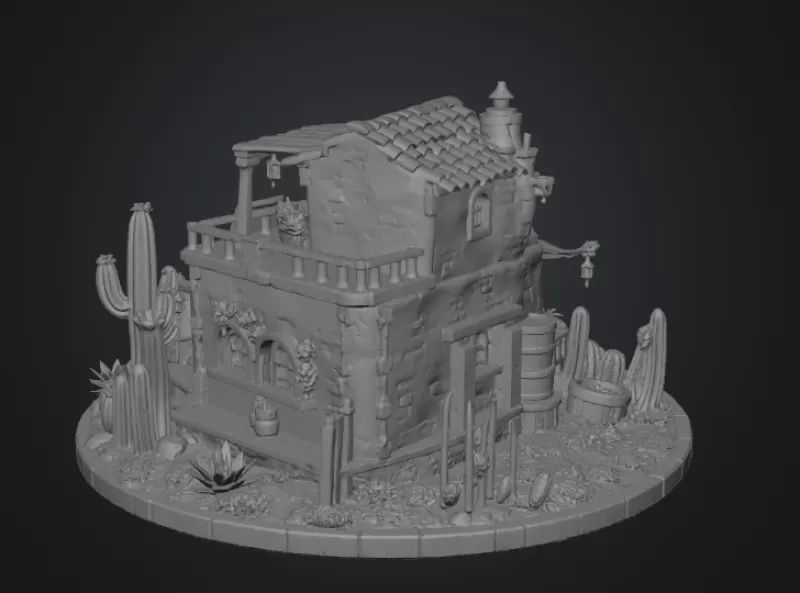Desert Trading Post Fantasy Western Village STL File for 3D - Model preview 13