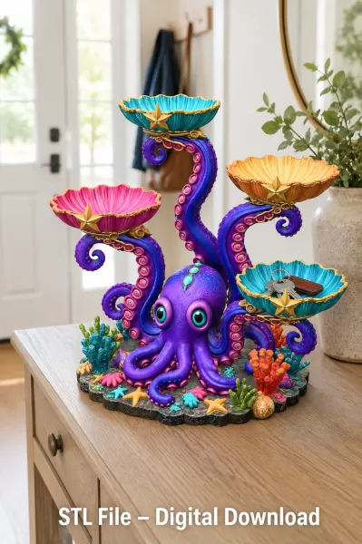 Magical Ocean Octopus Organizer STL File for 3D Print - Model preview 3
