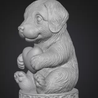 Cute Puppy Pendant — Heart Holding Figurine - Model thumbnail 2