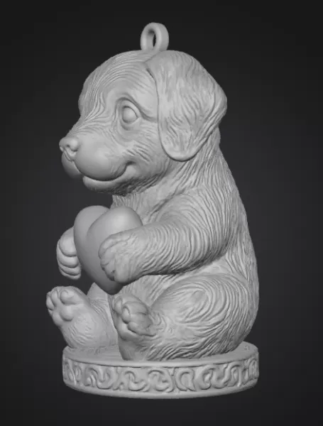 Cute Puppy Pendant — Heart Holding Figurine - Model preview 2