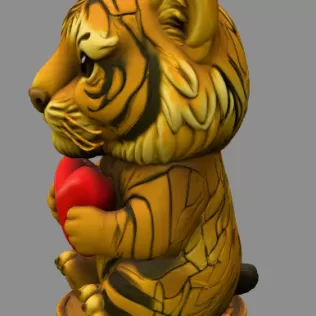 Cute Tiger with Heart – 3D Printable STL File - Model thumbnail 4