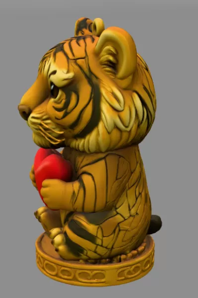 Cute Tiger with Heart – 3D Printable STL File - Model preview 4