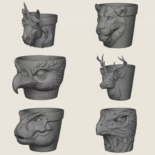 Planter Collection (6 Animal Head Planter) - Model preview 1