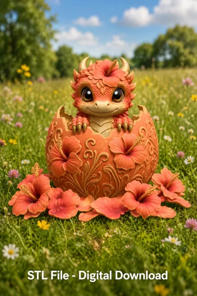 Hibiscus Hatchling Dragon STL File for 3D Print - Model preview 3