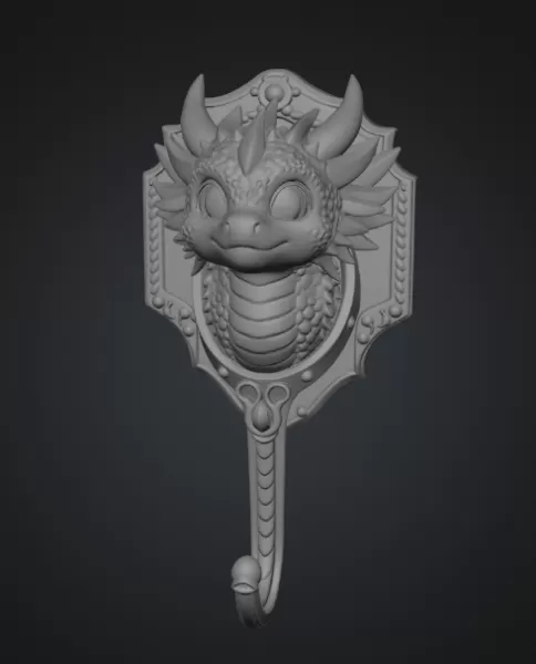 Cute Dragon Wall Hook – STL File for 3D Printing - Model preview 9