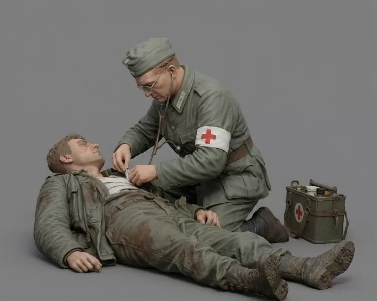 WWII Field Medic Treating Wounded Soldier - Model preview 1