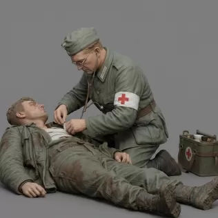 WWII Field Medic Treating Wounded Soldier