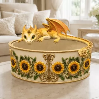 Golden Sunflower Dragon Planter STL File for 3D Print - Model thumbnail 3