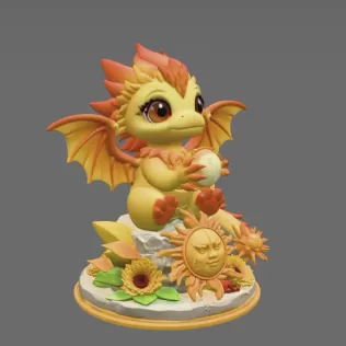 Sun Dragon STL File 3D Printable Fantasy Dragon Figurine - Model thumbnail 7