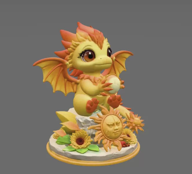 Sun Dragon STL File 3D Printable Fantasy Dragon Figurine - Model preview 7