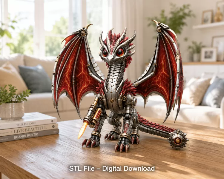 Mechanical Inferno Dragon STL File for 3D Print - Model preview 1