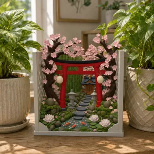 Sakura Sanctuary Book Nook STL File for 3D Print - Model thumbnail 3