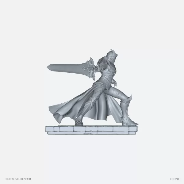 Wide-Stance Sword Warrior Statue - STL - Model preview 1