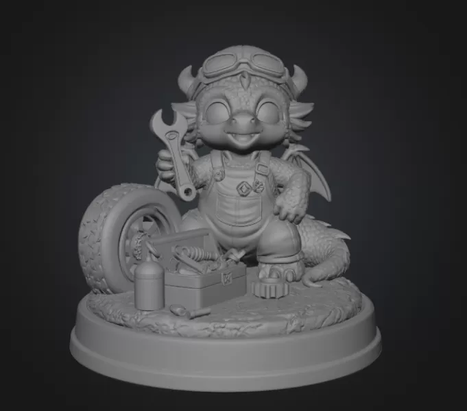 Cute Mechanic Dragon Figurine STL File for 3D Print - Model preview 10