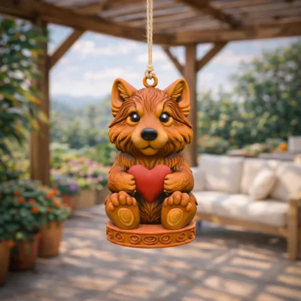 Adorable wolf / husky / dog figurine holding a heart pendant - Model preview 7