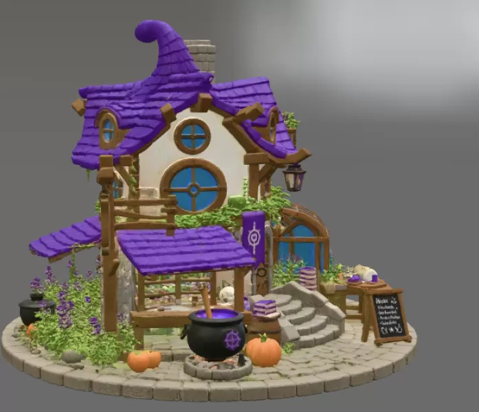 Lavender Witch Apothecary Cottage STL File for 3D Print - Model preview 6