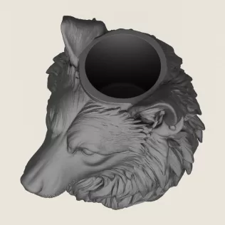 Wolf Head Vase Print Ready 3D Model - Model thumbnail 2