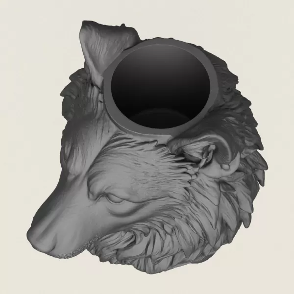 Wolf Head Vase Print Ready 3D Model - Model preview 2