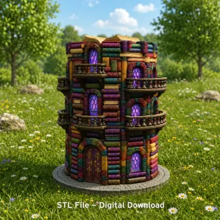 📚 Enchanted Library Tower STL File for 3D Print - Model thumbnail 3