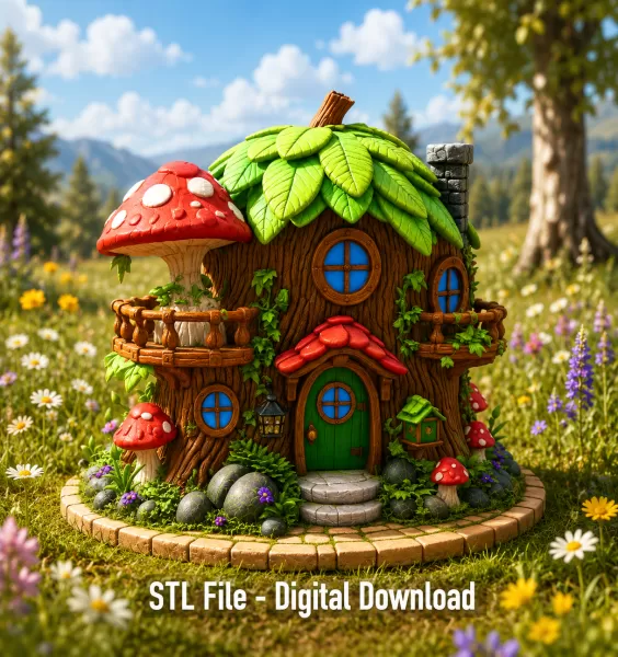 Enchanted Tree House Cottage STL File for 3D Print - Model preview 2