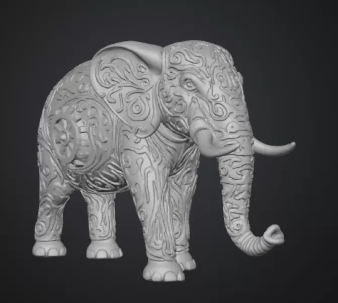 Ornamental Elephant with Intricate Engravings - Model preview 5