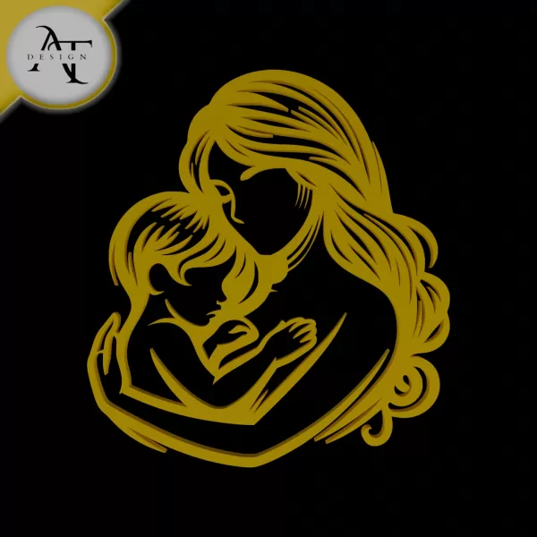 Mom and child - Line Art - 2D Wall Art Decor - Model preview 1