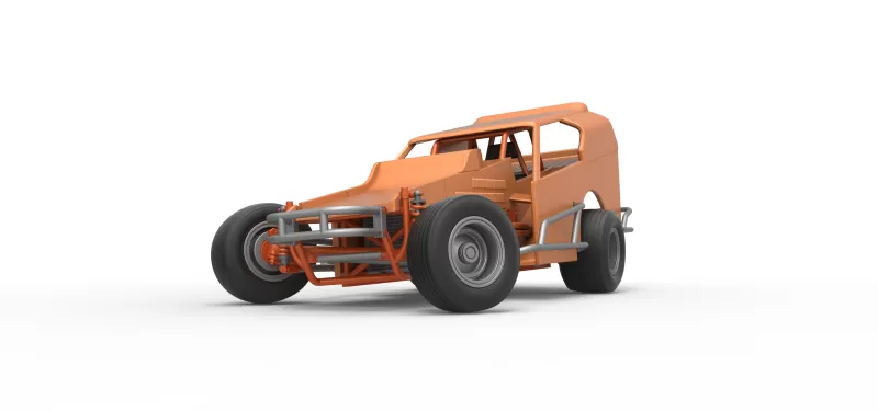 Vintage Dirt Modified stock car Version 3 while turning 1:25 - Model preview 6