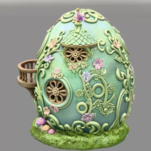 Fantasy Egg House STL File – 3D Printable Easter Decoration - Model preview 4