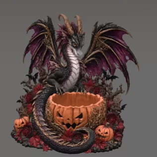 Gothic Halloween Dragon Pumpkin Bowl STL File for 3D Print - Model thumbnail 8