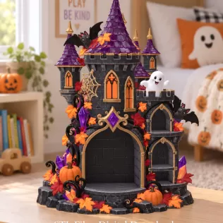 Haunted Halloween Castle LED Candle Holder STL File for 3D Print - Model thumbnail 5