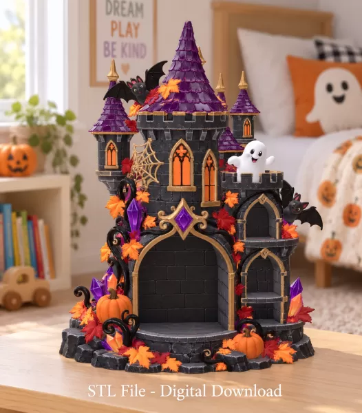 Haunted Halloween Castle LED Candle Holder STL File for 3D Print - Model preview 5