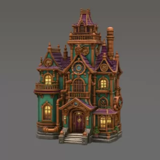 Whimsical Steampunk Manor STL File for 3D Print - Model thumbnail 4