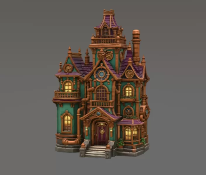Whimsical Steampunk Manor STL File for 3D Print - Model preview 4