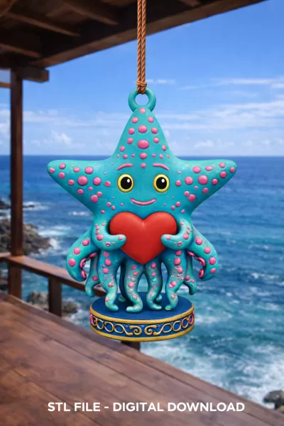 Cute Starfish with Heart – 3D Printable STL File - Model preview 1