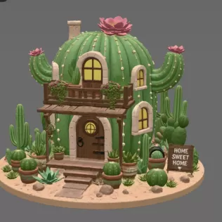 Cactus Cottage House STL File for 3D Print - Model thumbnail 6
