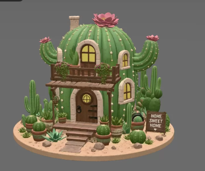 Cactus Cottage House STL File for 3D Print - Model preview 6