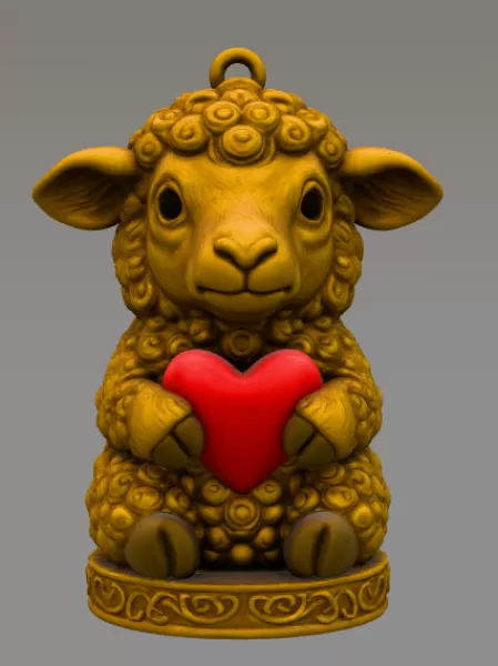 Adorable Lamb with Heart – Cute 3D Printable Figurine STL - Model preview 3