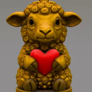 Adorable Lamb with Heart – Cute 3D Printable Figurine STL - Model thumbnail 3