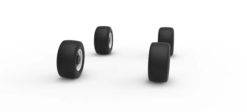 Wheel Set of Vintage Dirt late model Race car V3 Scale 1:25 - Model preview 3
