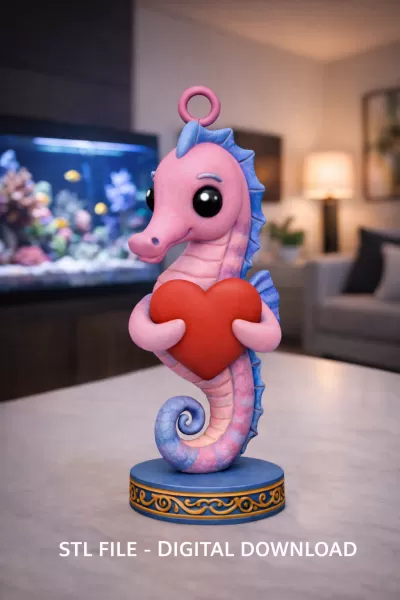 Cute Seahorse with Heart – 3D Printable STL File - Model preview 1
